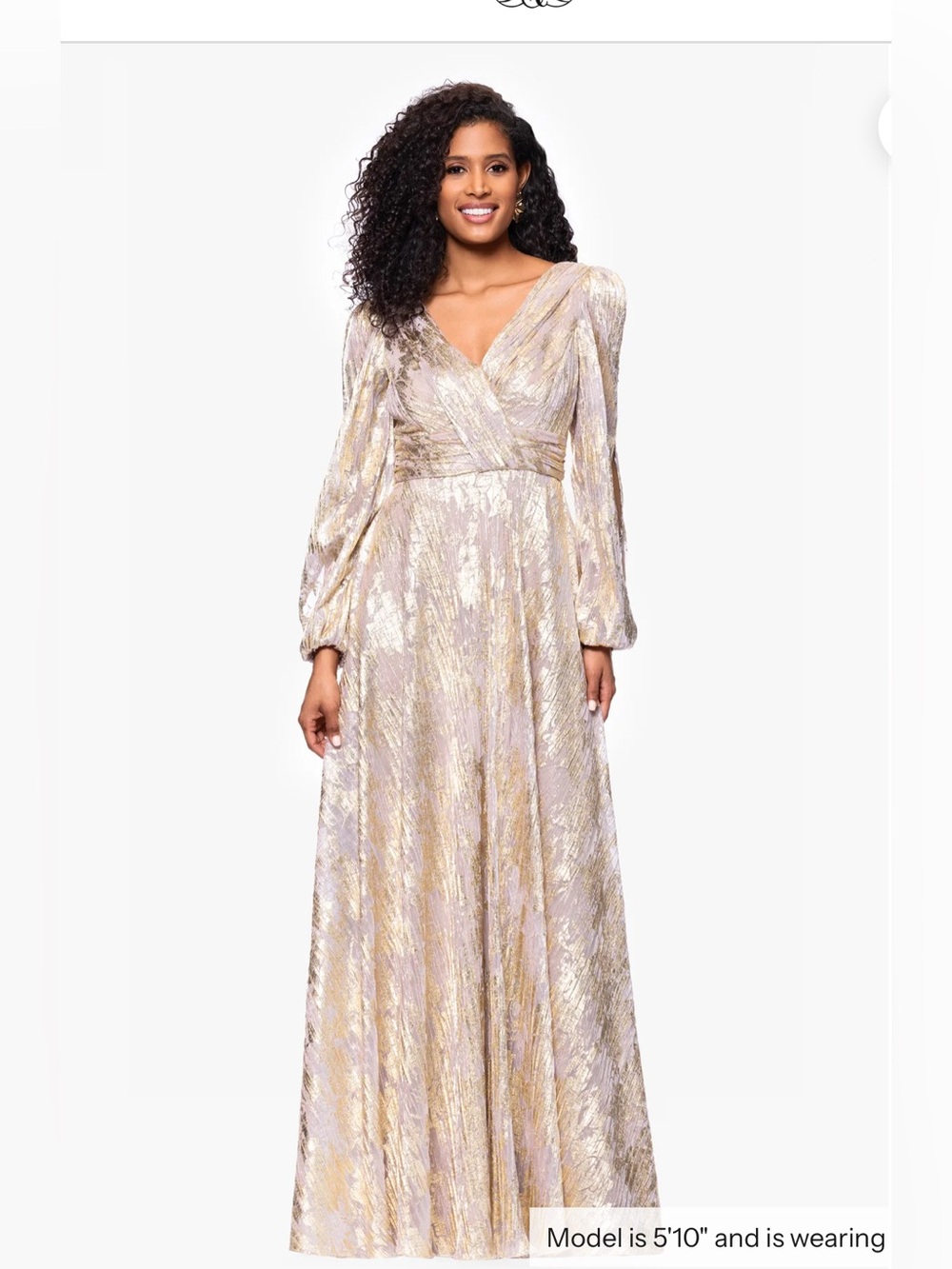 Betsy & Adam Lavender and Gold Metallic Wrap Maxi Dress